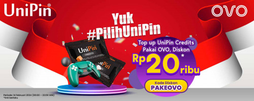 Pilih UniPin! Top Up UniPin Credits Bayar Pake OVO Dapatkan Diskon Rp 20Ribu*